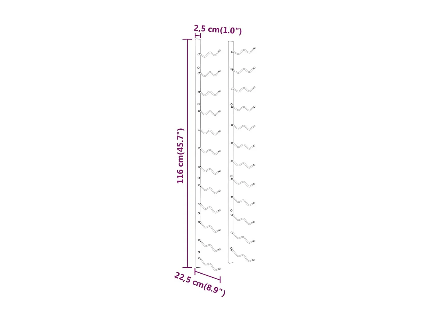 Wandmontiertes Weinregal für 24 Flaschen, 2 Stück, weißes Eisen