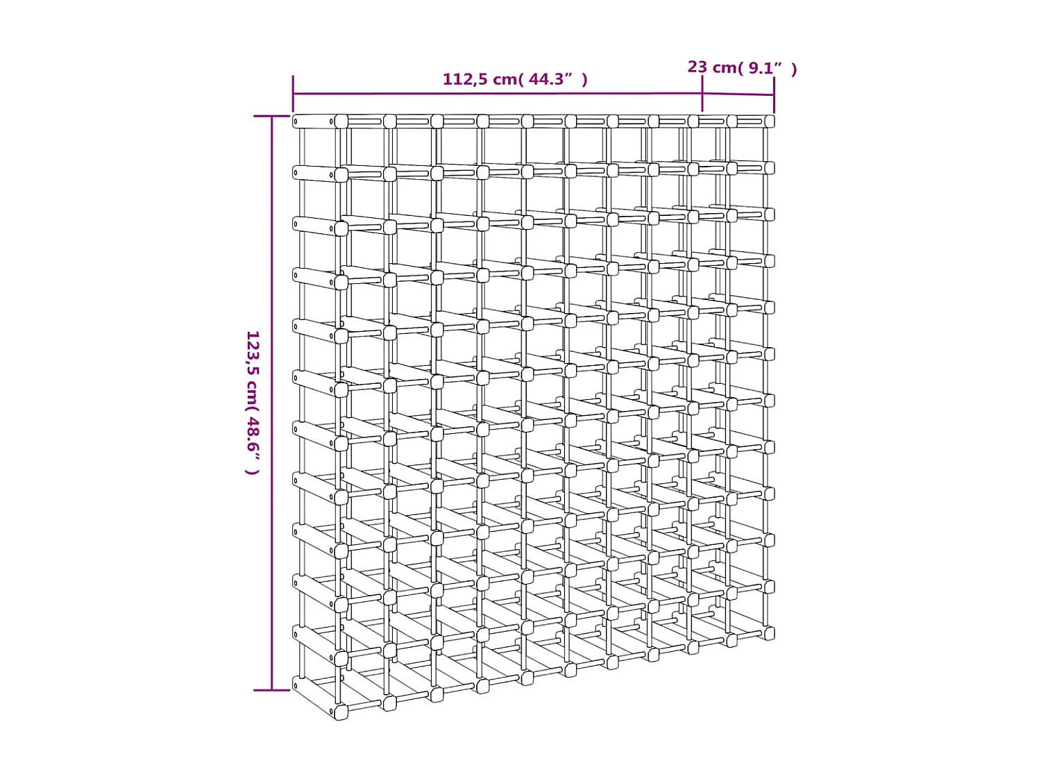 Casier à vin pour 120 bouteilles 112,5x23x123,5 cm pin massif