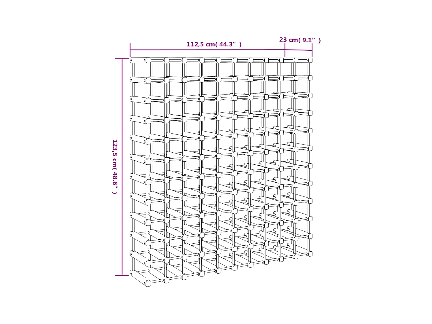 Weinregal für 120 Flaschen 112,5x23x123,5 cm massive Kiefer