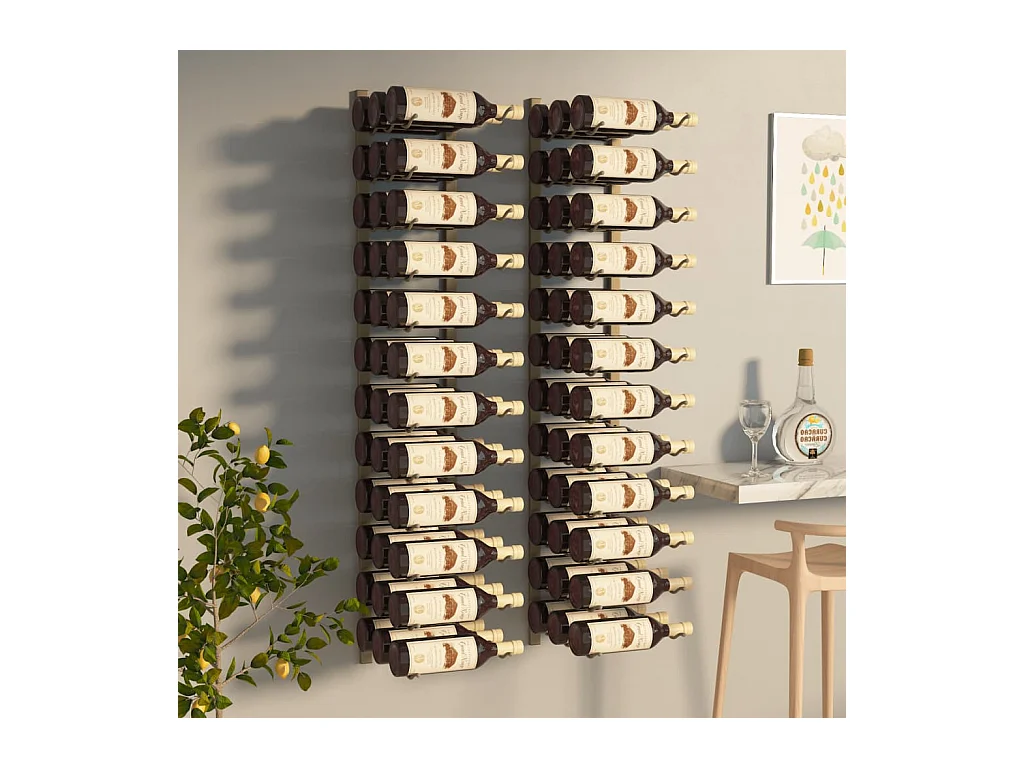 Casier à vin mural pour 36 bouteilles 2 pcs Doré Fer