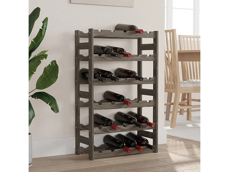 Casier à bouteilles pour 30 bouteilles gris bois pin solide