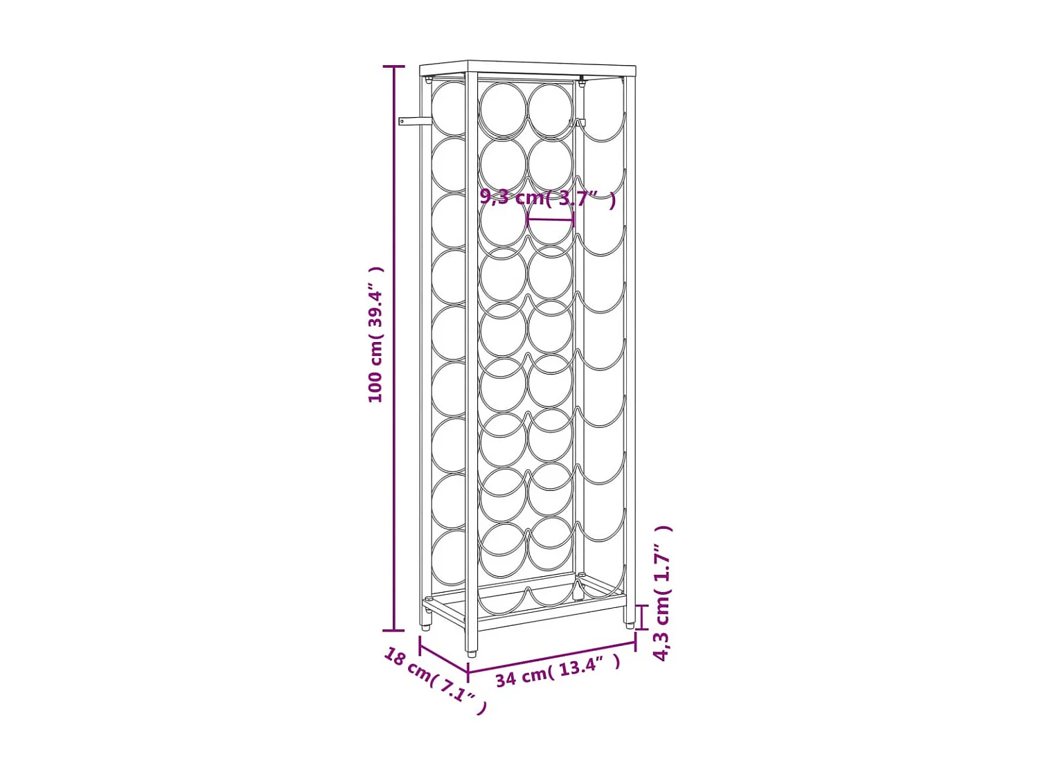 Casier à bouteilles de 27 bouteilles noir 34x18x100cm fer forgé