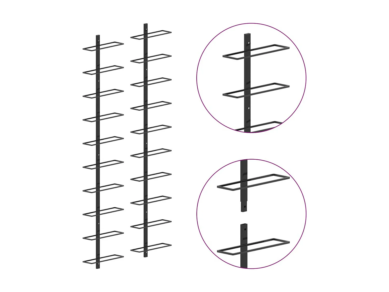 Casiers à bouteilles muraux pour 20 bouteilles 2 pcs Noir Métal