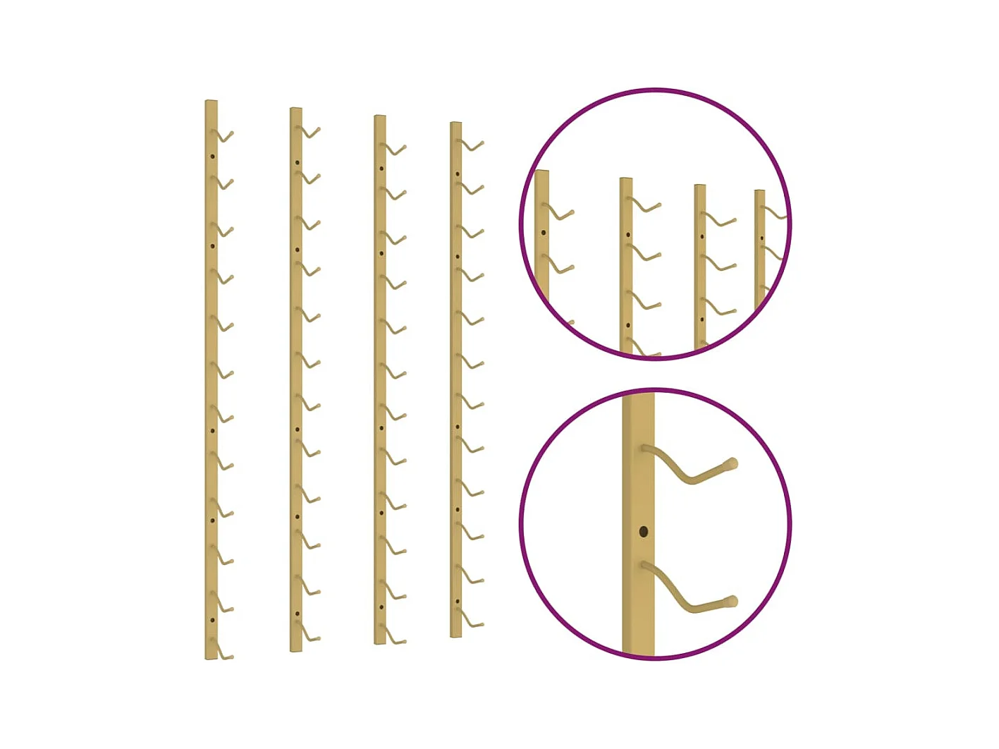 Portabottiglie da parete per 12 bottiglie 2 pz Gold Iron