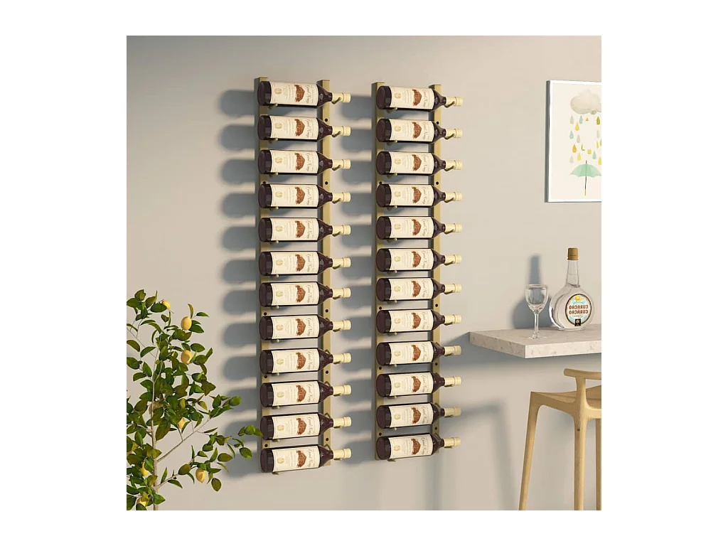 Portabottiglie da parete per 12 bottiglie 2 pz Gold Iron