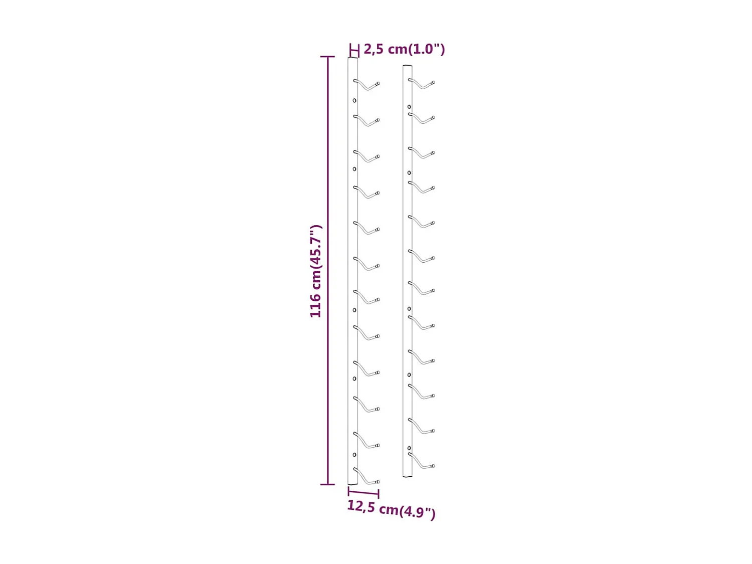 Portabottiglie da parete per 12 bottiglie 2 pz Gold Iron