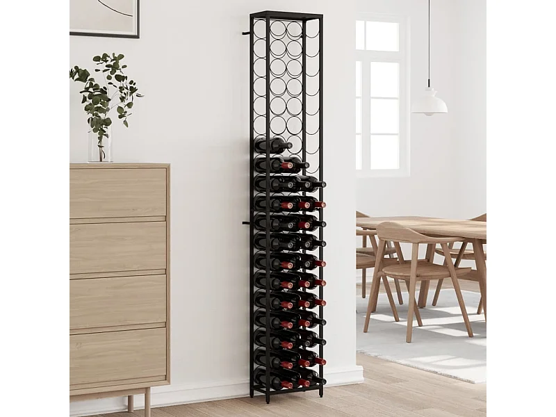 Casier à bouteilles de 57 bouteilles noir 34x18x200cm fer forgé
