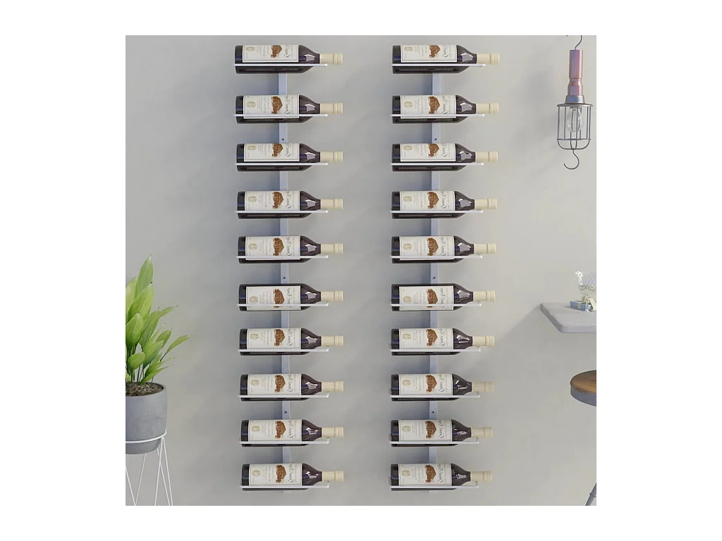 Portabottiglie da parete per 10 bottiglie 2 pz Metallo Bianco