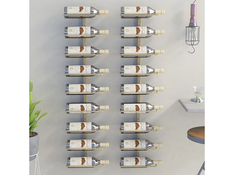Botellero de pared para 9 botellas 2 uds Hierro Dorado