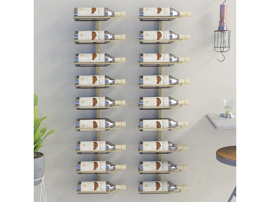 Casier à vin mural pour 9 bouteilles 2 pcs Doré Fer
