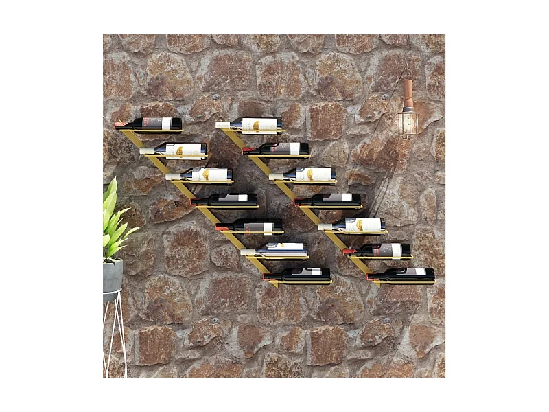 Botellero de pared para 7 botellas 2 piezas Metal Dorado