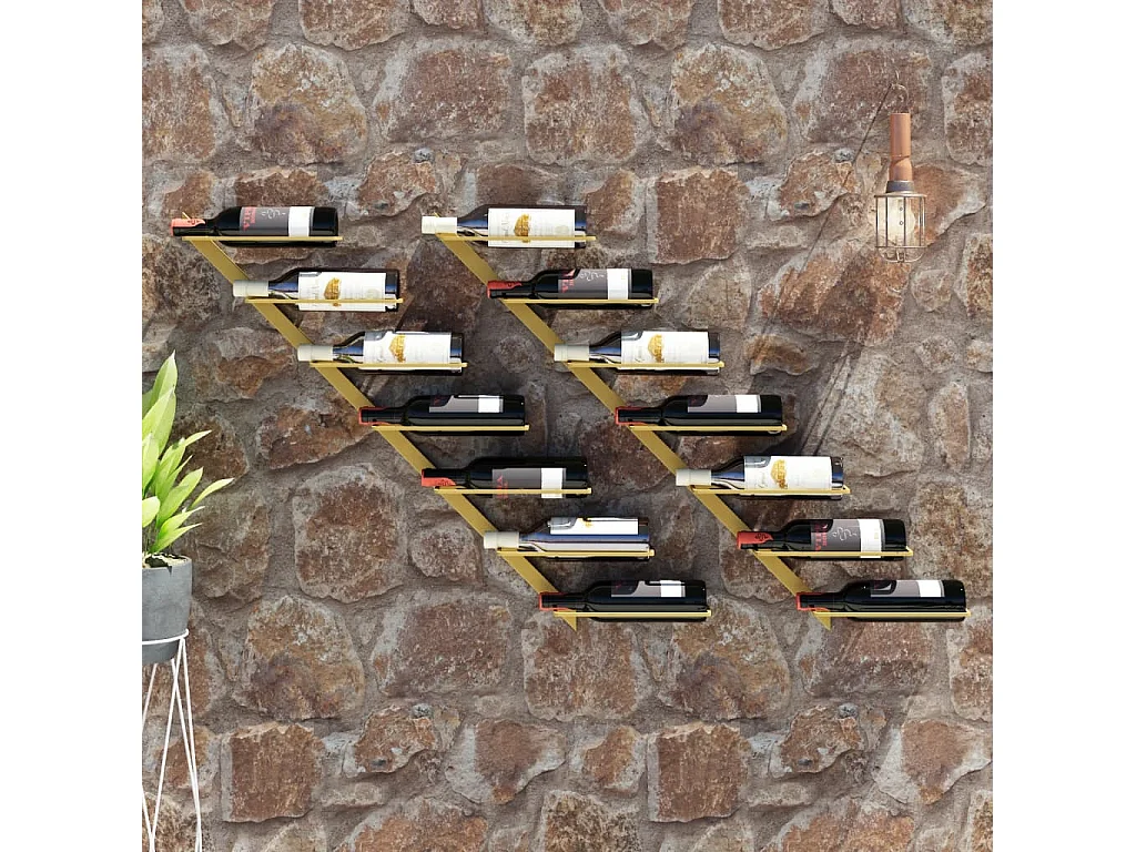 Garrafeira de parede para 7 garrafas 2 peças Metal Dourado
