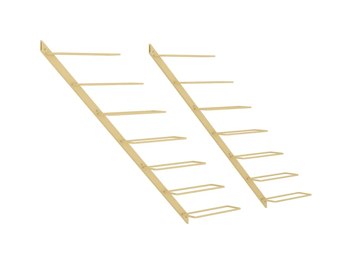 Portabottiglie da parete per 7 bottiglie 2 pz. Metallo Oro