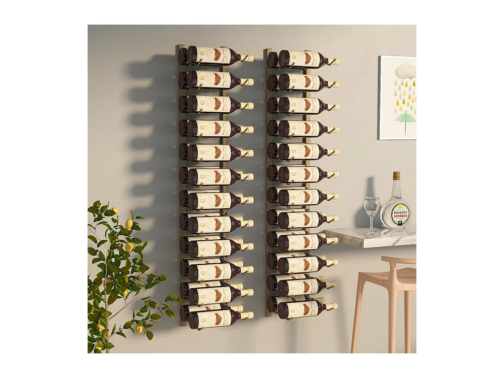Casier à vin mural pour 24 bouteilles 2 pcs Doré Fer