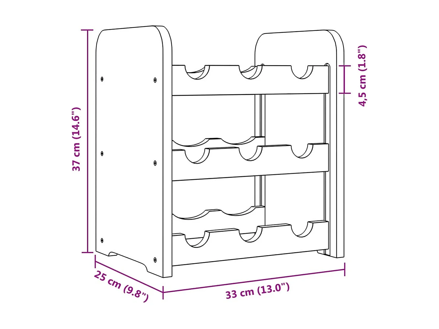 Portabottiglie 33x25x37 cm in legno di pino massiccio