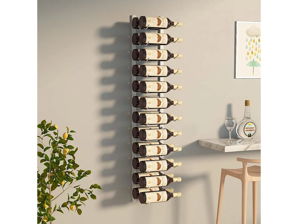Wandmontiertes Weinregal für 24 Flaschen aus weißem Eisen