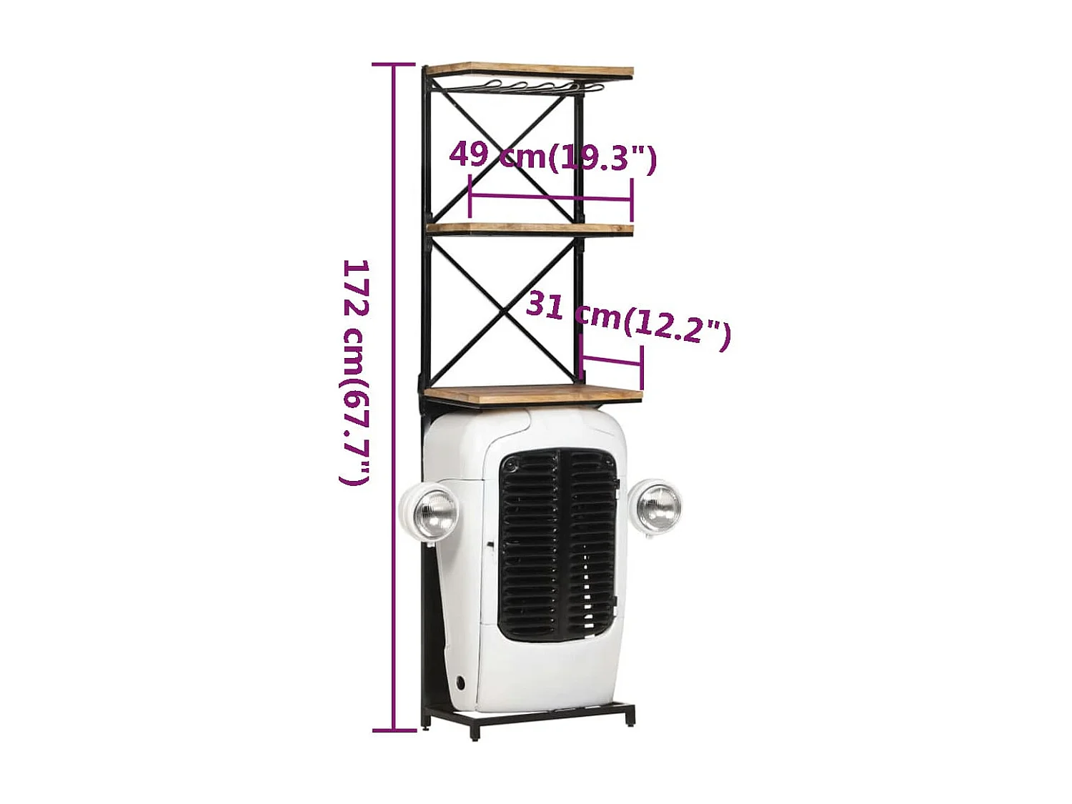 Traktor-Weinkeller Weiß 49x31x172 cm Massives Mangoholz