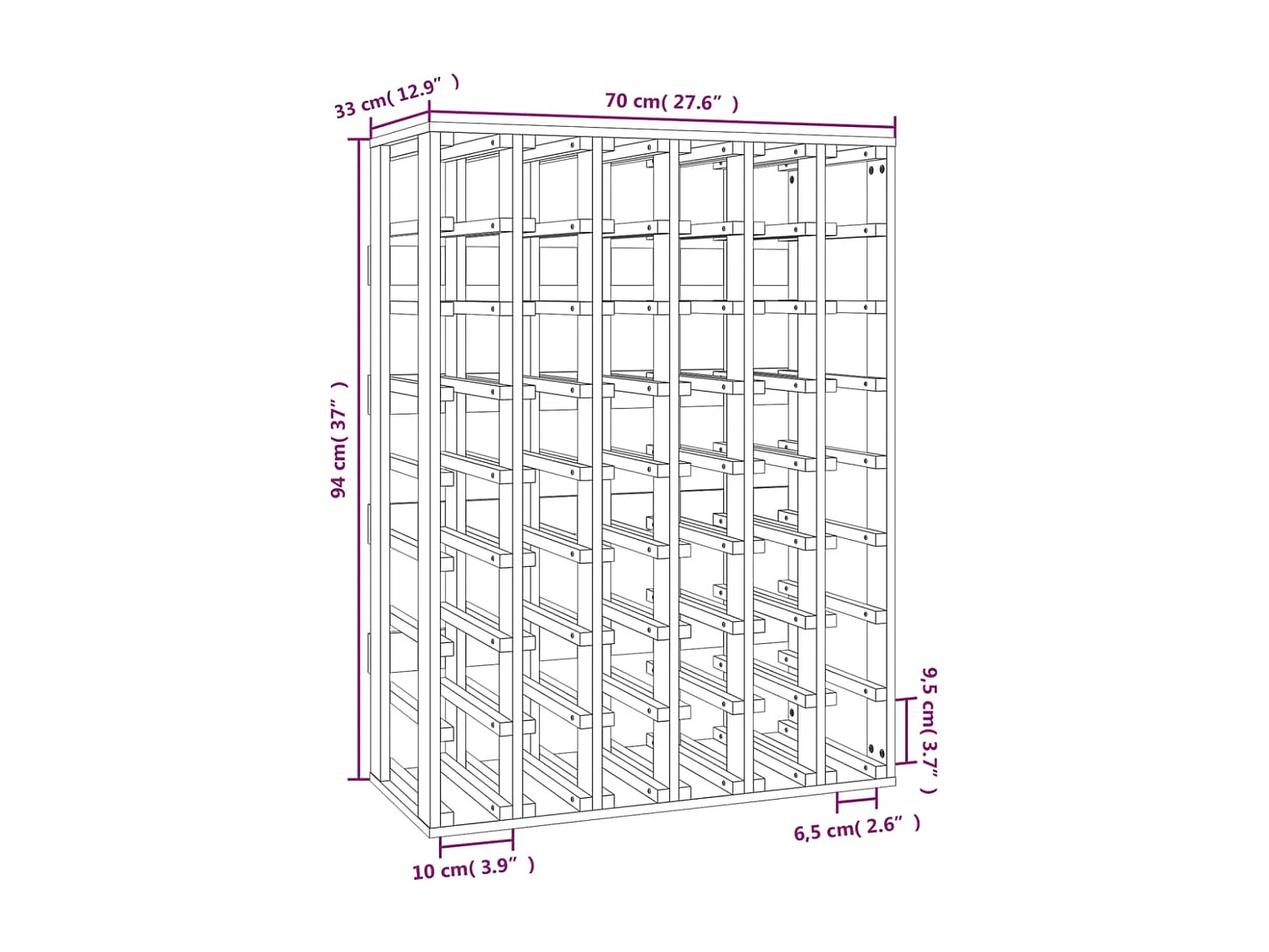 Botellero 70x33x94 cm Madera maciza de pino