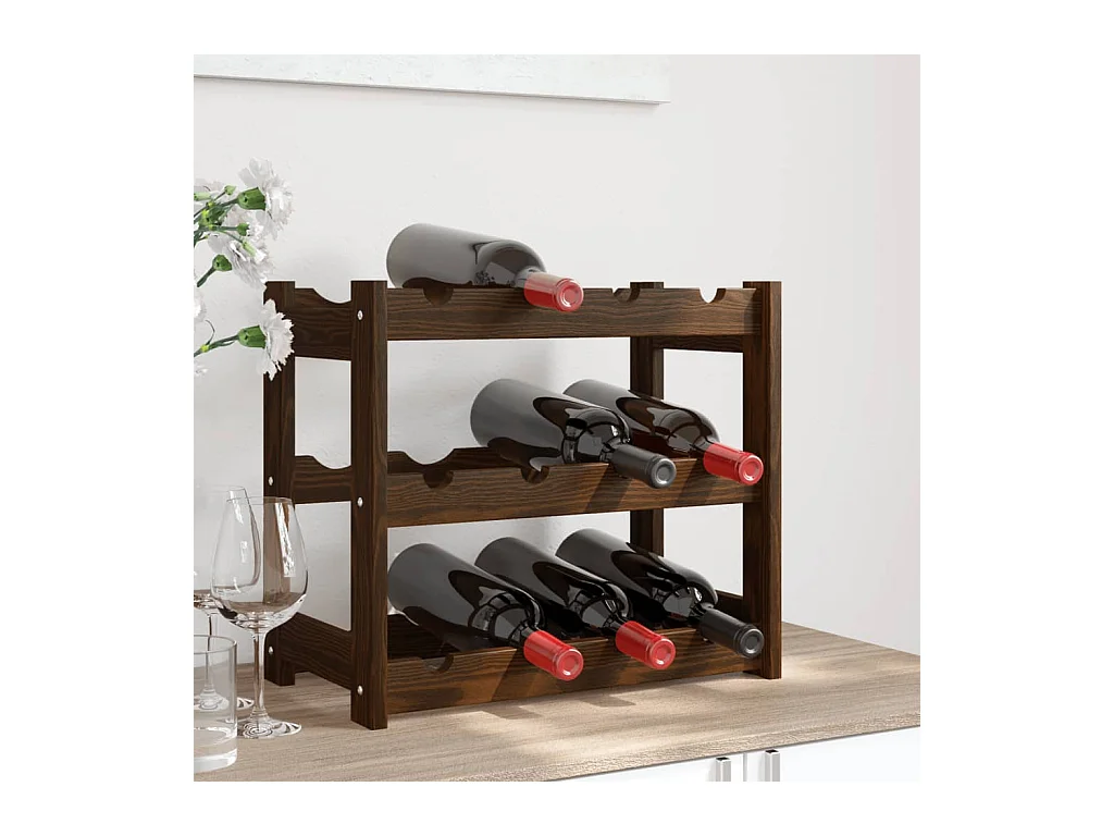 Portabottiglie per 12 bottiglie in legno massello di pino marrone