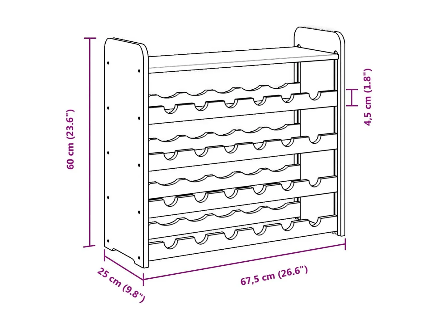 Garrafeira e painel superior em madeira maciça de pinho 67,5x25x60 cm