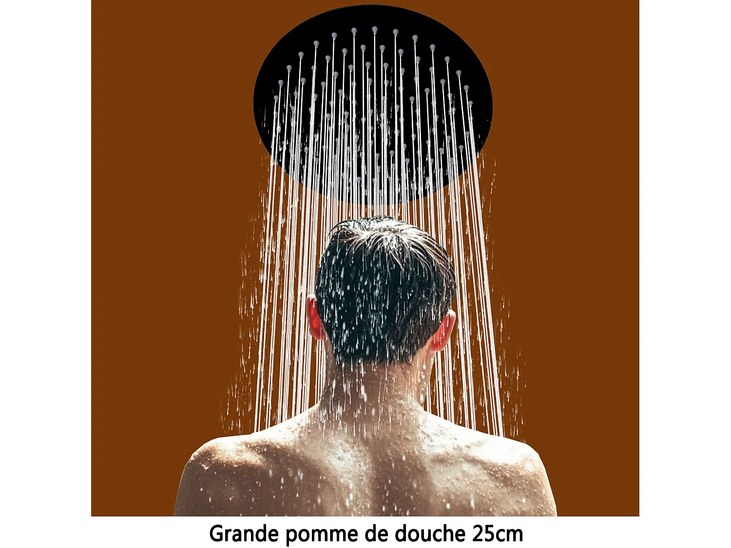 AICA colonne de douche de salle de bain avec douche de tête ronde 250 mm, douchette 3 fonctions, hauteur réglable 750-1200 mm,noir