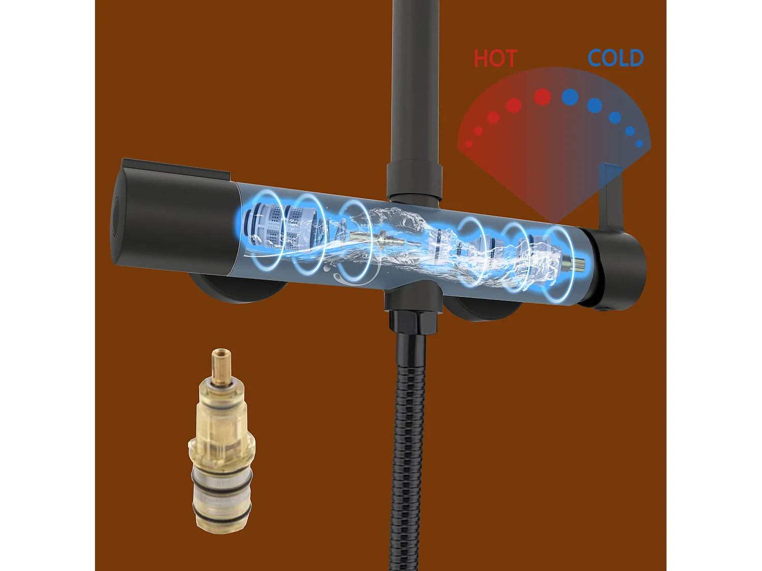 AICA colonne de douche de salle de bain avec douche de tête ronde 250 mm, douchette 3 fonctions, hauteur réglable 750-1200 mm,noir