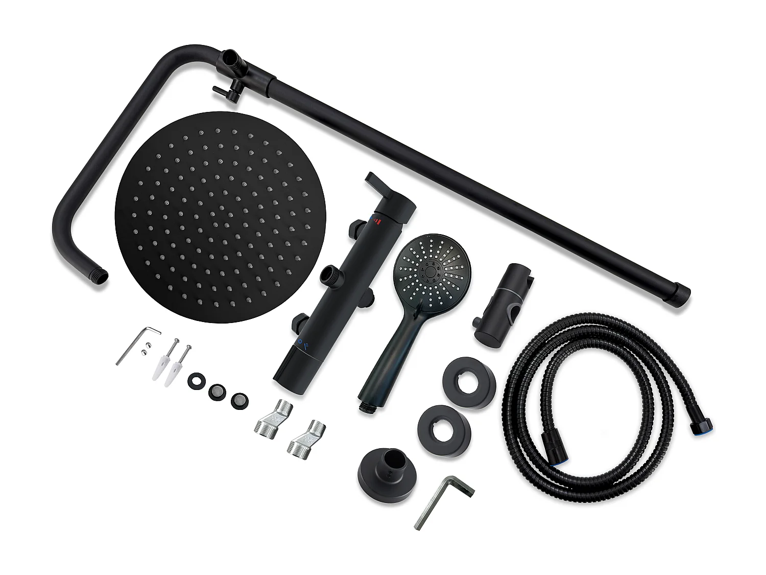 AICA colonne de douche de salle de bain avec douche de tête ronde 250 mm, douchette 3 fonctions, hauteur réglable 750-1200 mm,noir