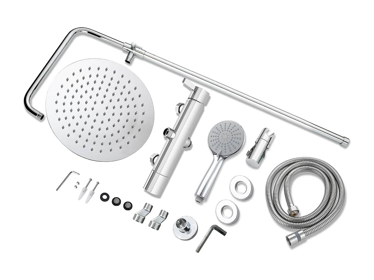 Colonne de douche AICA avec douche de tête ronde 250 mm, douchette 3 fonctions, hauteur réglable 750-1200 mm