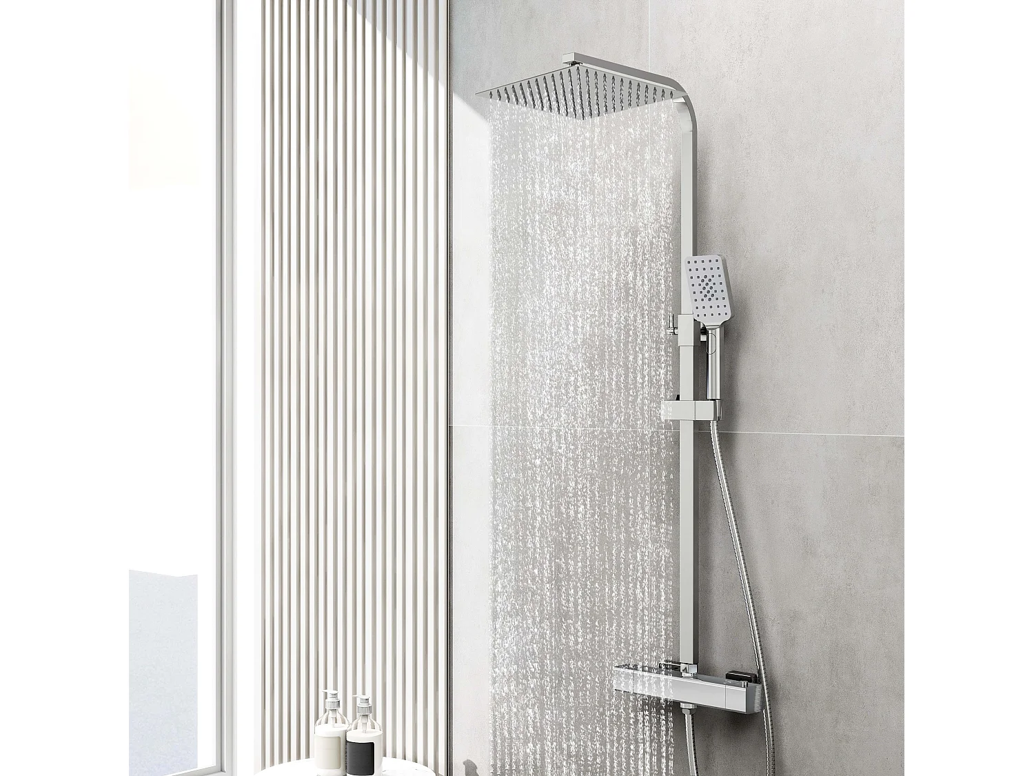 AICA colonne de douche thermostatique avec tête de douche 25 x 25 cm, douchette à main 3 fonctions, hauteur réglable