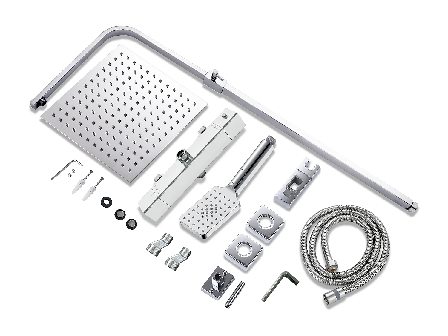 AICA colonne de douche thermostatique avec tête de douche 25 x 25 cm, douchette à main 3 fonctions, hauteur réglable