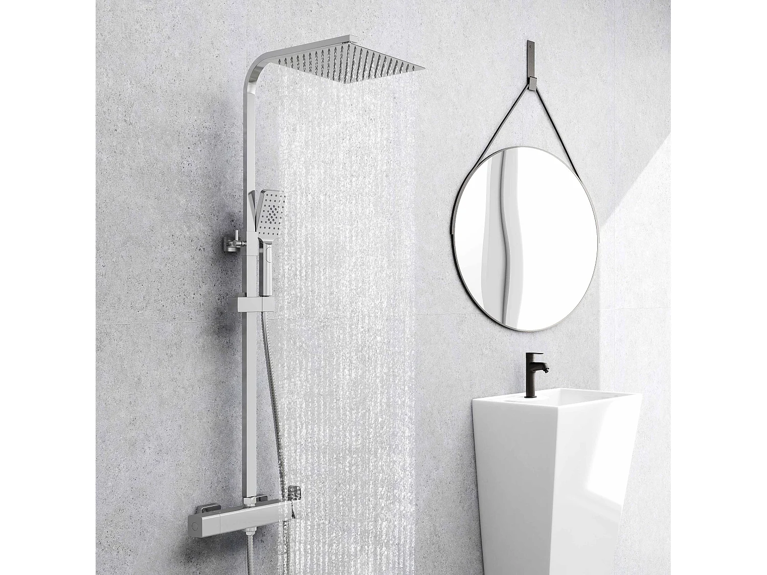 AICA colonne de douche en acier inoxydable avec douche de tête carrée 250 mm, douchette 3 fonctions, hauteur réglable