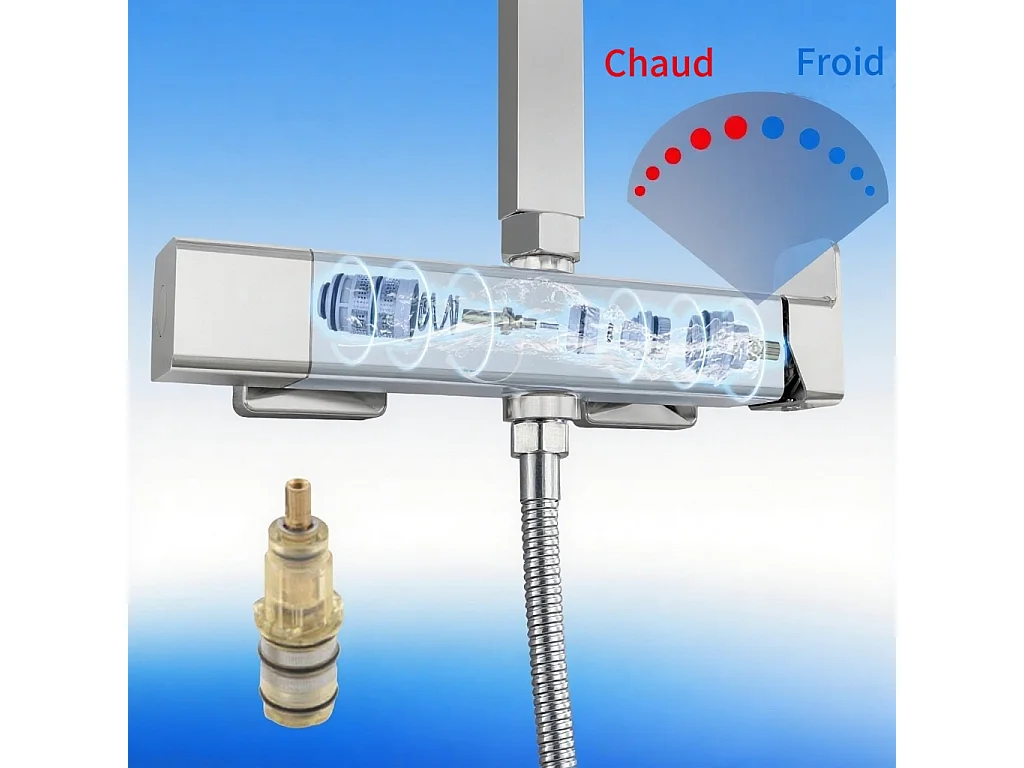 AICA colonne de douche en acier inoxydable avec douche de tête carrée 250 mm, douchette 3 fonctions, hauteur réglable