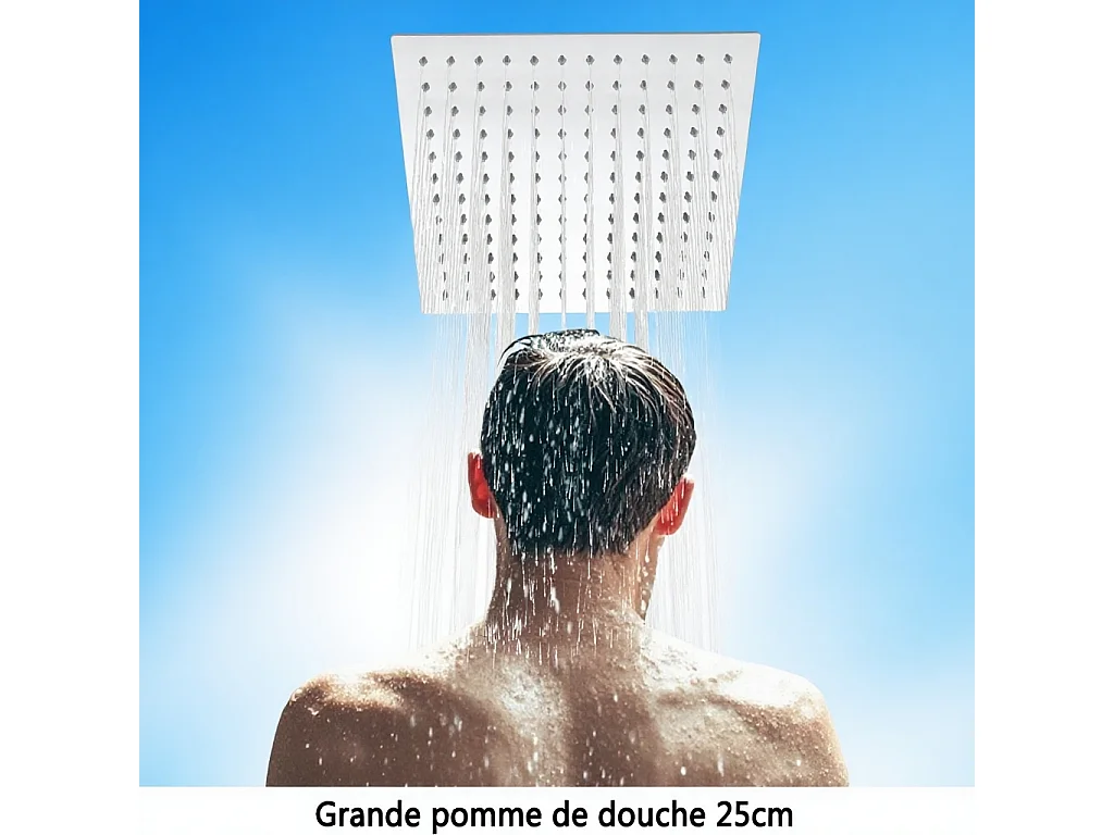AICA colonne de douche en acier inoxydable avec douche de tête carrée 250 mm, douchette 3 fonctions, hauteur réglable