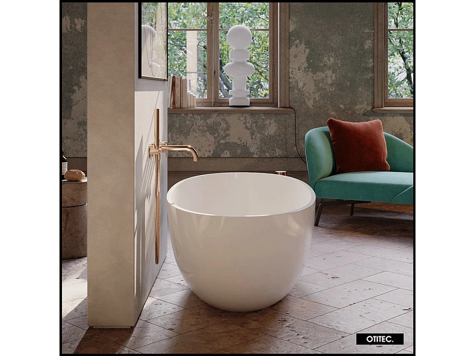 Baignoire Îlot - 148 x 75 cm - SHELL - BLANC BRILLANT - avec SIPHON INCLUS