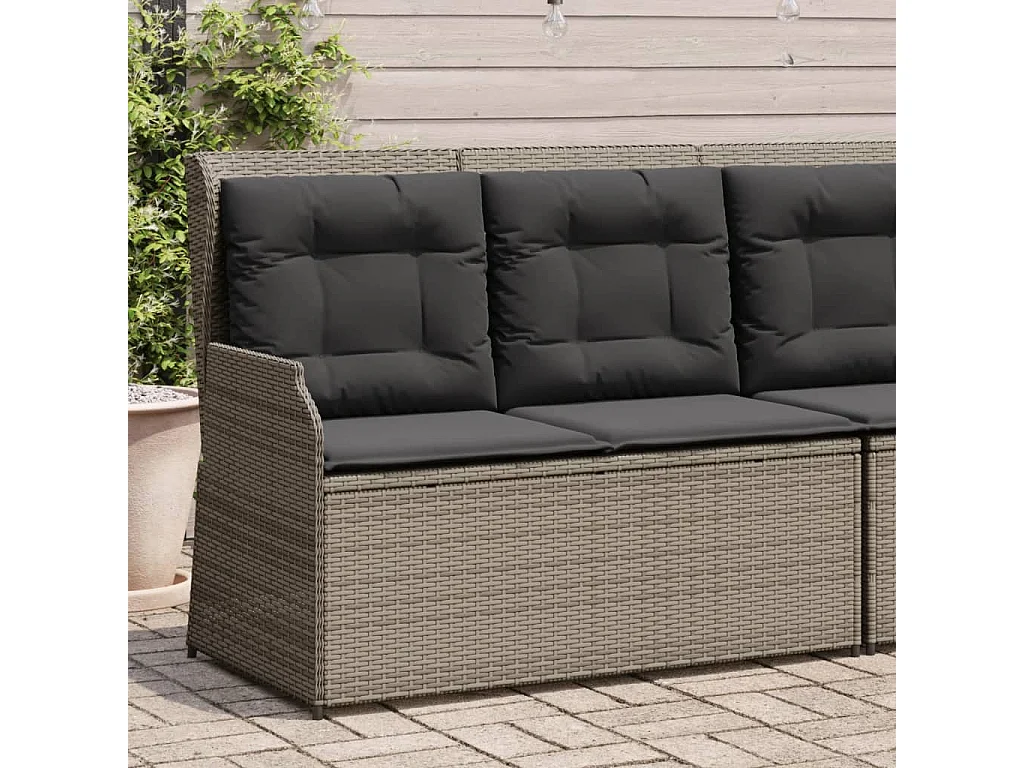 Banc inclinable de jardin avec coussins gris résine tressée