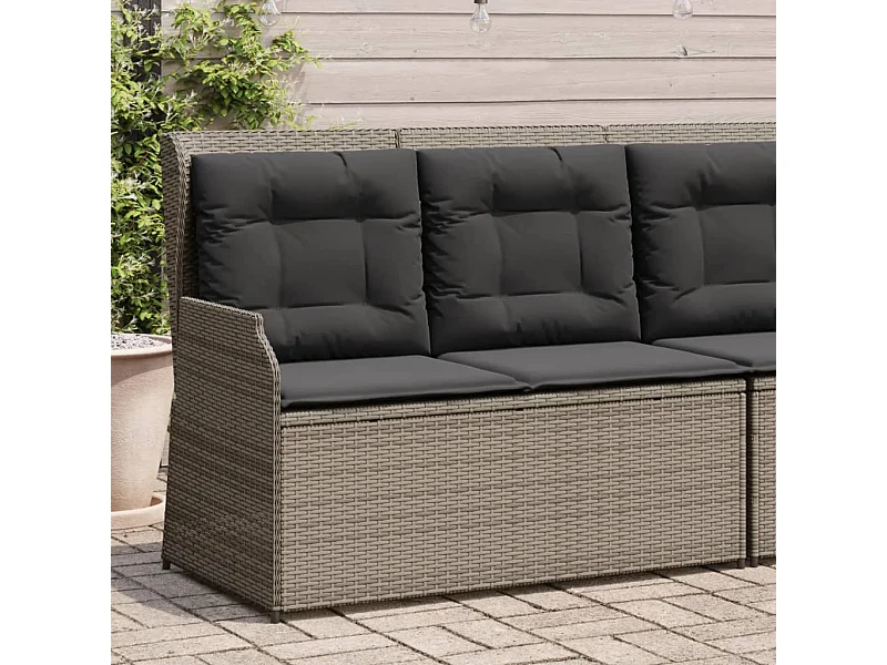 Banc inclinable de jardin avec coussins gris résine tressée