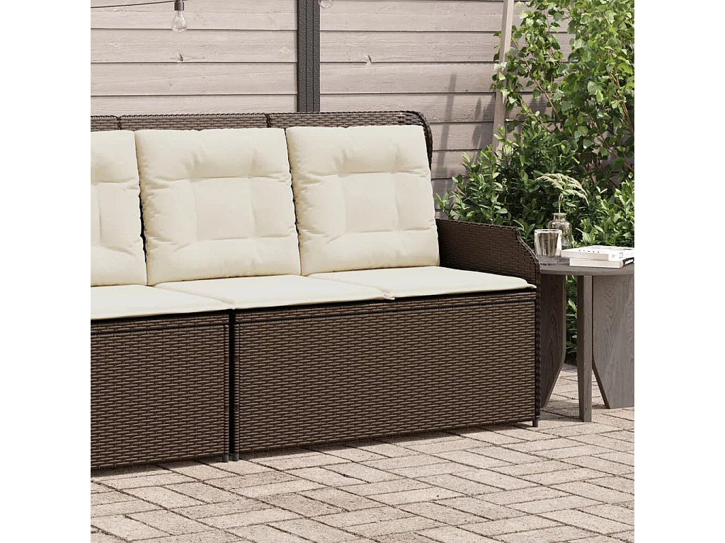 Banc inclinable de jardin avec coussins marron résine tressée