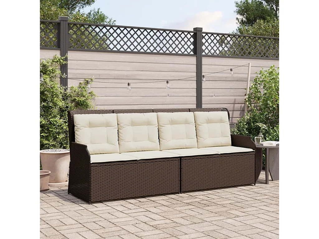 Banc inclinable de jardin avec coussins marron résine tressée