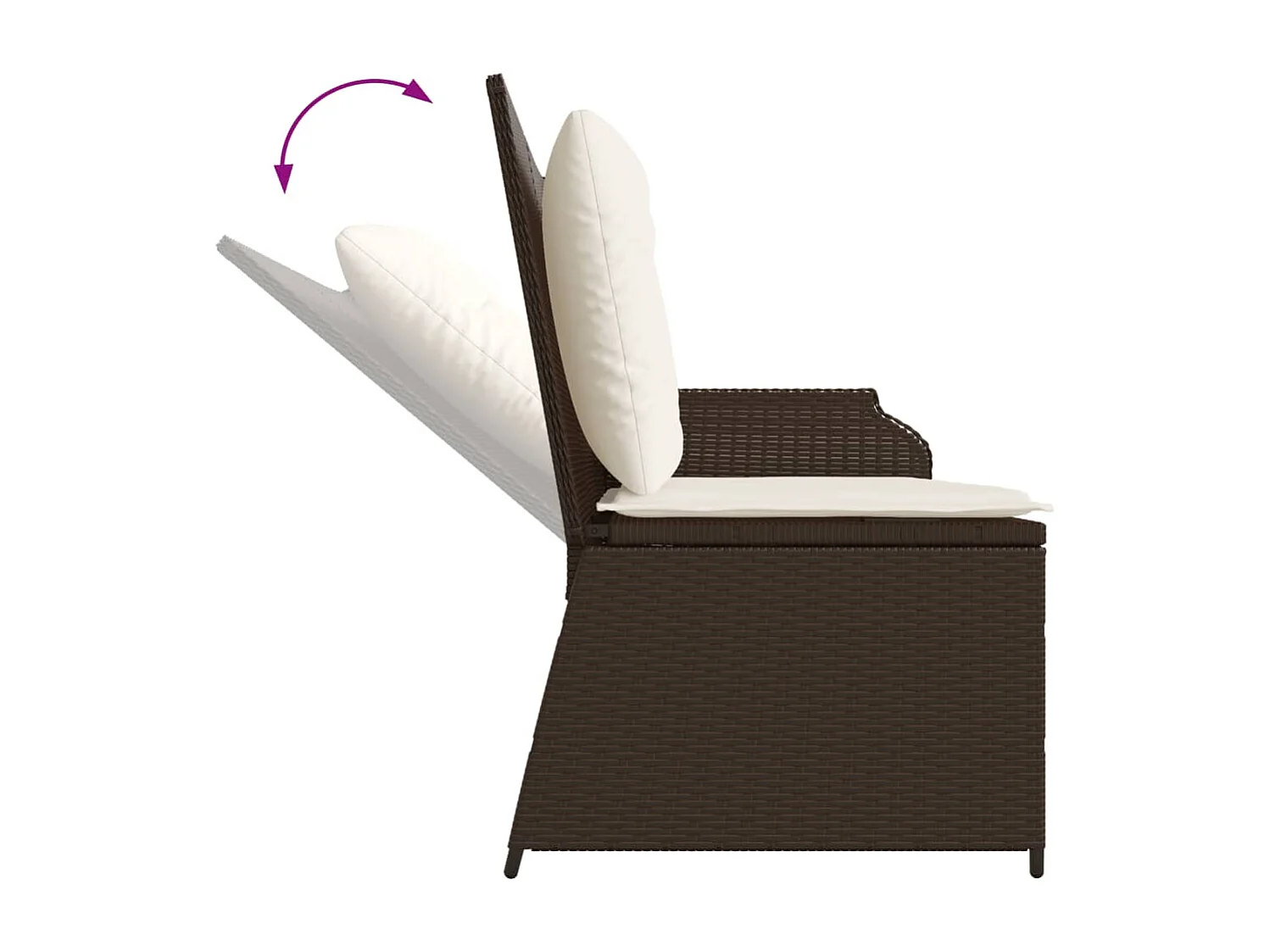 Banc inclinable de jardin avec coussins marron résine tressée