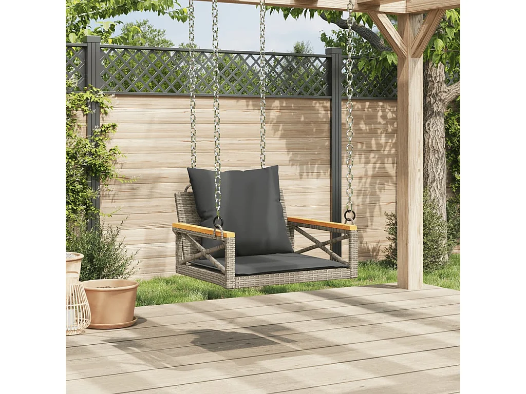 Balanço com almofadas cinza 63x62x40 cm resina tecida