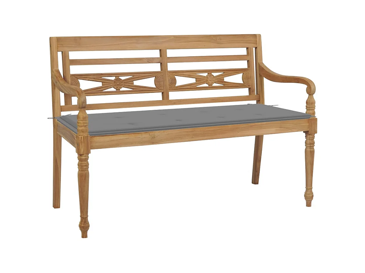 Banc Batavia avec coussin gris 120 cm Bois de teck massif