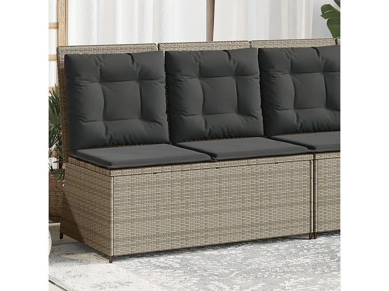 Banc inclinable de jardin et coussins gris clair résine tressée