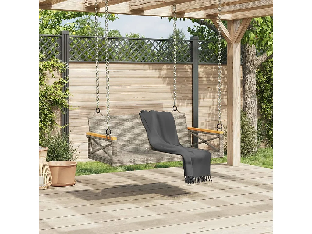 Dondolo grigio 109x62x40 cm in resina intrecciata