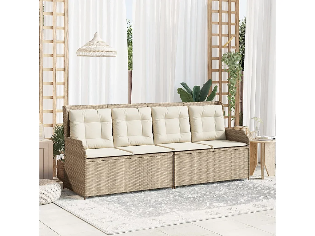 Banco de jardim reclinável com almofadas de resina bege