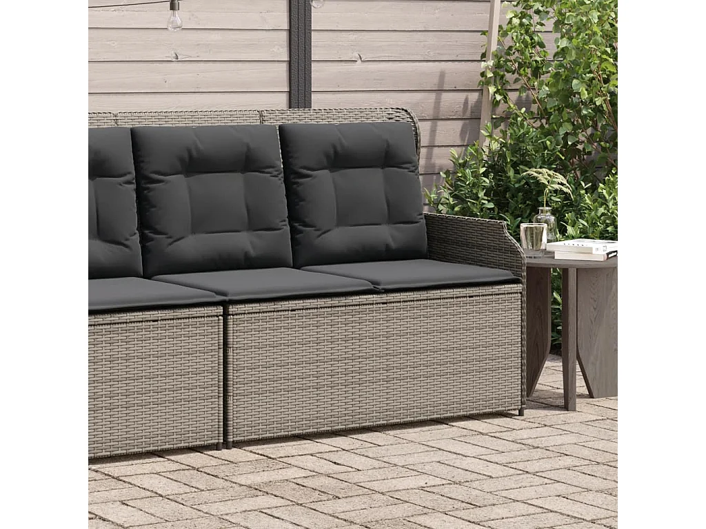 Banc inclinable de jardin avec coussins gris résine tressée