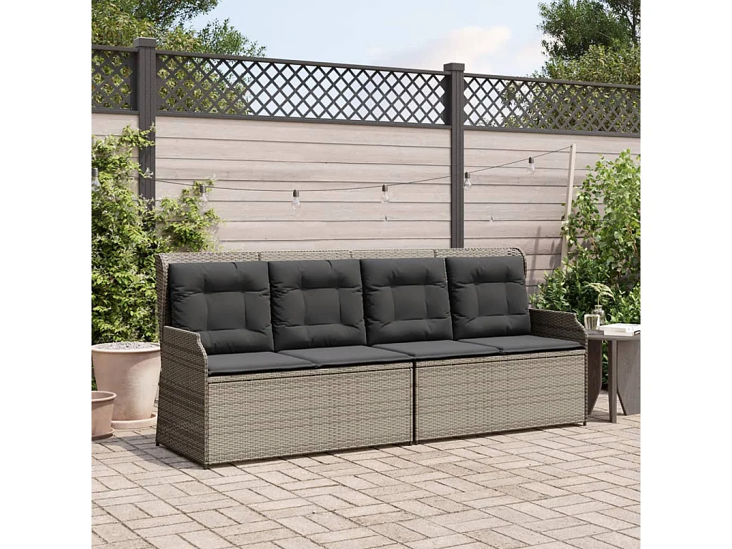 Banc inclinable de jardin avec coussins gris résine tressée