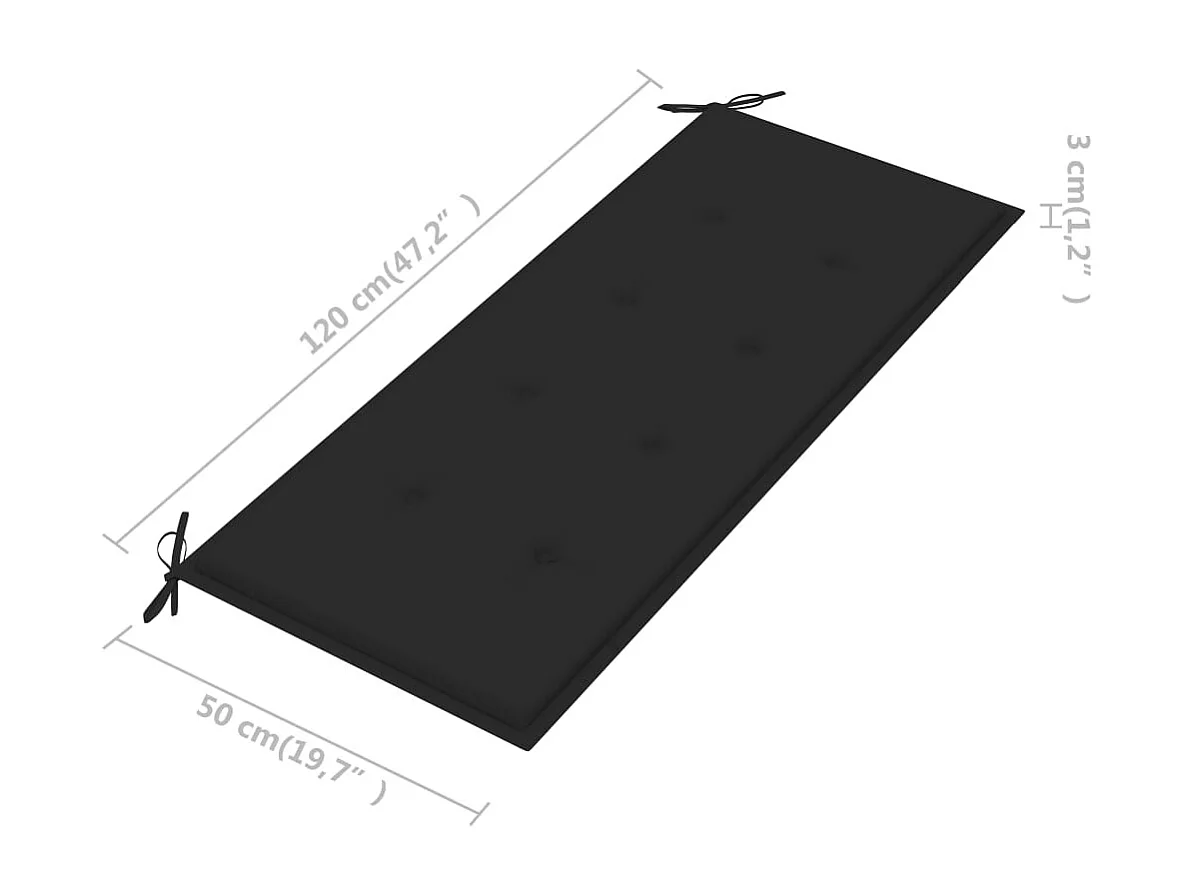 Panca Batavia con cuscino nero 120 cm Legno massello di teak