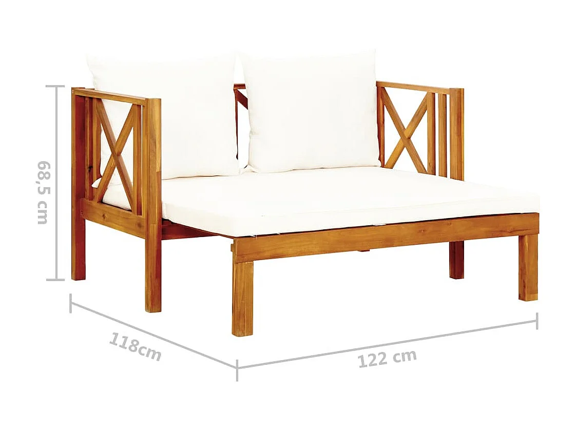 Banco de jardim de 2 lugares e almofadas 122 cm Madeira maciça de acácia
