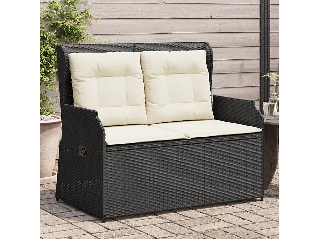 Banc inclinable de jardin avec coussins noir résine tressée
