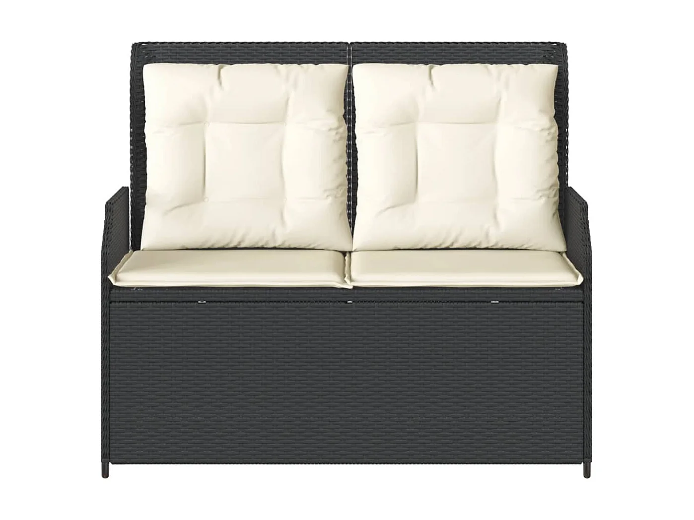 Banc inclinable de jardin avec coussins noir résine tressée